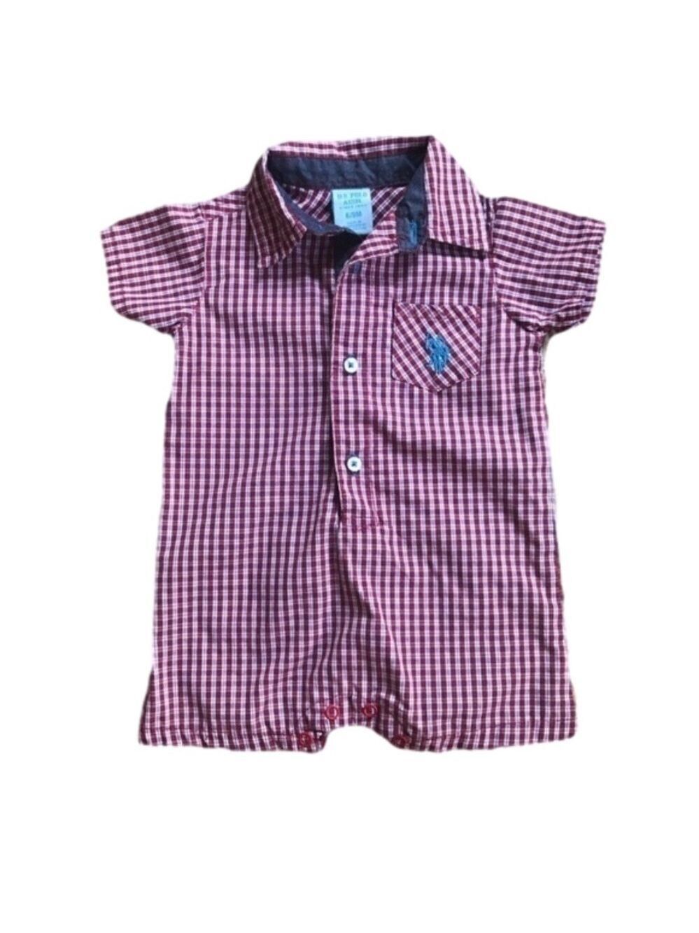 US Polo Assn. one piece plaid shortall size 6-9 mo